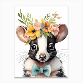 Baby Skunk Flower Crown Bowties Woodland Animal Nursery Decor (1) Canvas Print