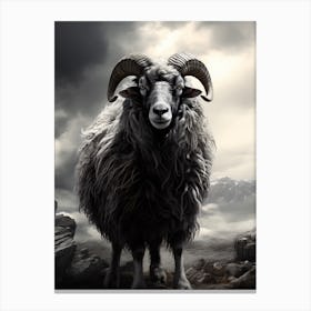 Stormy Black & White Illustration Of Highland Sheep 3 Canvas Print