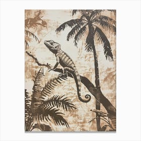 Chameleon In The Palm Trees Block Print 4 Canvas Print