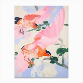 Pink Ethereal Bird Painting European Robin 1 Canvas Print