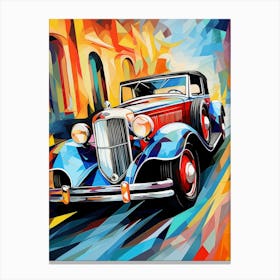 Vintage Old Truck IV, Abstract Vibrant Colorful Painting in Cubism Style Canvas Print