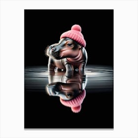 Baby Hippo in pink beanie hat Canvas Print