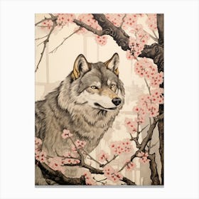 Gray Wolf Vintage Japanese 3 Canvas Print