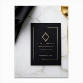 Black Card Engagement Invitation Featuring A Sleek Modern Geometric Design Bathed In A Luxurious G (4) Canvas Print