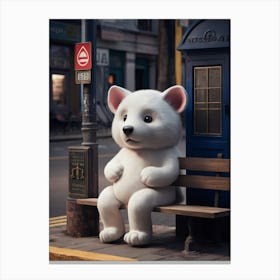 Polar Bear Sitting On A Bench Canvas Print