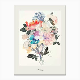 Peony 3 Collage Flower Bouquet Poster Canvas Print