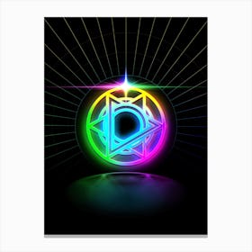 Neon Geometric Glyph in Candy Blue and Pink with Rainbow Sparkle on Black n.0419 Canvas Print
