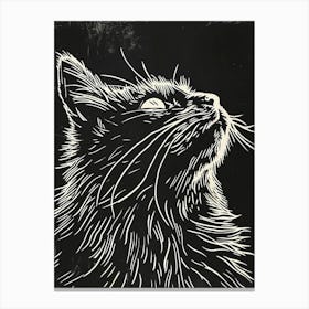 Turkish Angora Cat Linocut Blockprint 6 Canvas Print