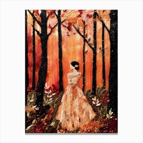 Lady In Autumn Forest Canvas Print