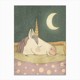 Pastel Storybook Style Unicorn Sleeping In A Duvet With The Moon 3 Canvas Print