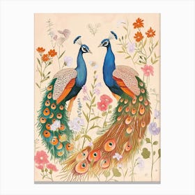 Folksy Floral Animal Drawing Peacock 5 Canvas Print