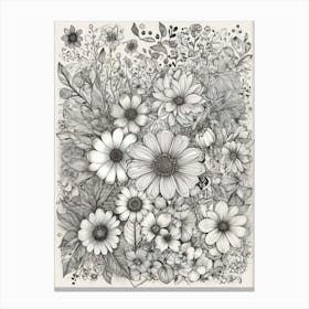 Flowers In Black And White 1 Canvas Print