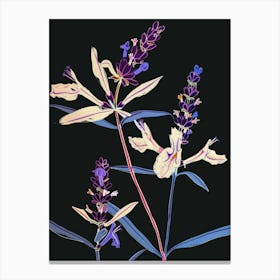 Neon Flowers On Black Lavender 1 Canvas Print