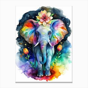 Elephant With Flowers 2 Canvas Print