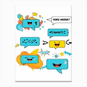 Cartoon Motion Lines And Speech Bubbles Hand Drawn Set Executing Character Movements And Dialogues (2) Canvas Print