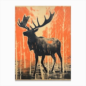 Elk, Woodblock Animal Drawing 1 Canvas Print