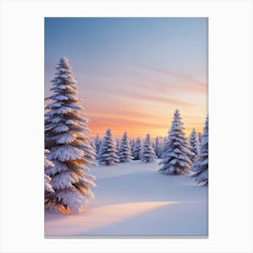 Dusk Settling Over A Winter Wonderland Sunset Casting A Warm Glow On Snowy Pines Long Shadows Stre (2) Canvas Print