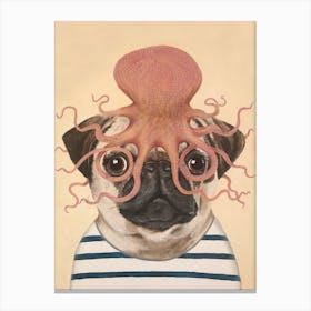 Pug With Octopus Canvas Print