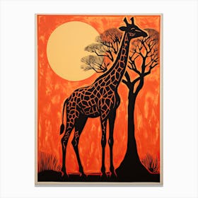 Giraffe, Woodblock Animal  Drawing 6 Canvas Print