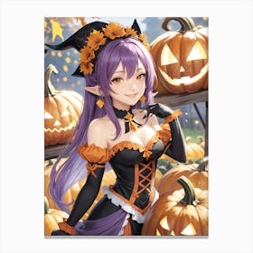 Sexy Girl With Pumpkin Halloween Painting (13) Canvas Print
