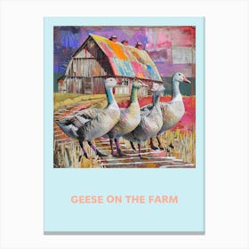 Geese On The Farm Patchwork Collage Poster 2 Canvas Print