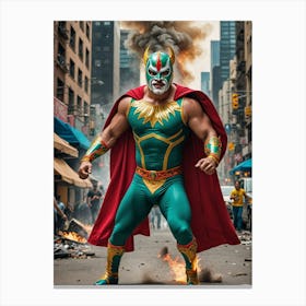 Wrestler of Destruction: A Giant’s Urban Rampage Canvas Print