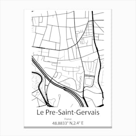 Le Pre Saint Gervais,France Minimalist Map Canvas Print