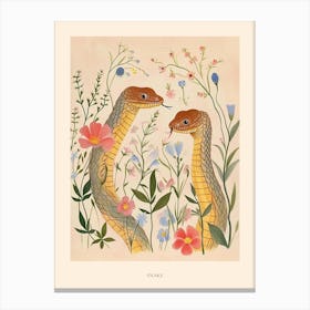 Folksy Floral Animal Drawing Snake 2 Poster Canvas Print