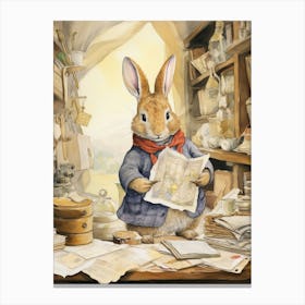 Bunny Collecting Stamps Luck Rabbit Prints Watercolour 4 Canvas Print