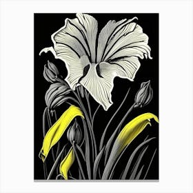 Yellow Flag Iris Wildflower Linocut 2 Canvas Print