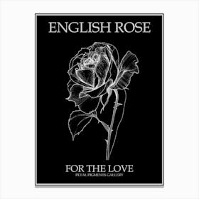 English Rose Black And White Line Drawing 5 Poster Inverted Canvas Print