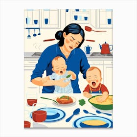 Mother And Baby In The Kitchen 1 Canvas Print