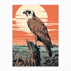 Vintage Bird Linocut Osprey 2 Canvas Print