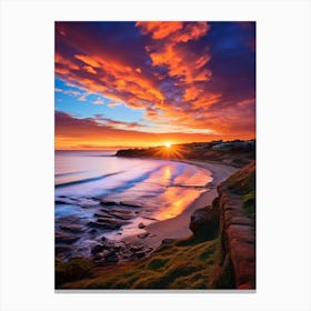 Freshwater Beach Australia At Sunset, Vibrant Painting 3 Canvas Print