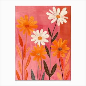 Set Of 4 Simple Hand Drawn Daisies On Pink Paper 16 Canvas Print
