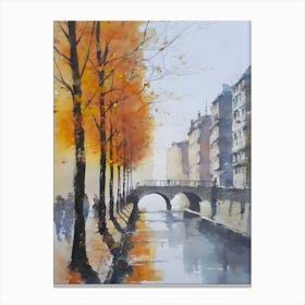 Acquerello urban paesaggio, with great contrasts of warm and freddi colors, Autumn, con grandi contrasti di colori caldi e freddi Canvas Print