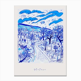 Matera Italy Blue Drawing Poster Canvas Print