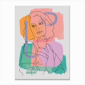 Line Art Portrait With Abstract Paint Canvas Print