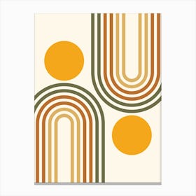 Mid Century Modern Geometric Rainbow And Sun Abstract A6 In Tropical Sage Gold 01 Canvas Print