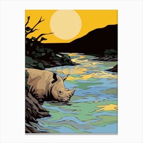 Rhino Bathing In The River Simple Illustration 1 Canvas Print