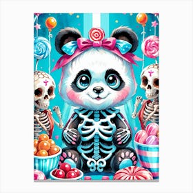 Cute Skeleton Panda Halloween Painting (16) Canvas Print