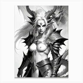 Dragonborn Black And White Painting (1) Canvas Print