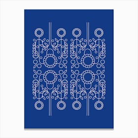 Flowers Pattern Line Art Blue Background 1 Canvas Print