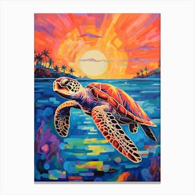 Sea Turtle And The Sunset 2 Canvas Print