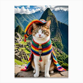 Feline Explorer: Snapshots from Iconic Destinations Machu Picchu Cat Canvas Print