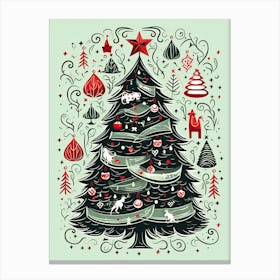 Christmas Tree, Vintage Postcard 4 Canvas Print