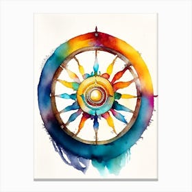 Dharma Wheel, Symbol, Third Eye Watercolour 2 Canvas Print