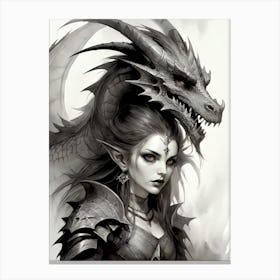 Dragonborn Black And White Painting (4) Canvas Print