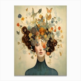 Woman With Butterflies On Her Head Canvas Print