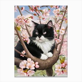 Cherry Blossom Cat Canvas Print